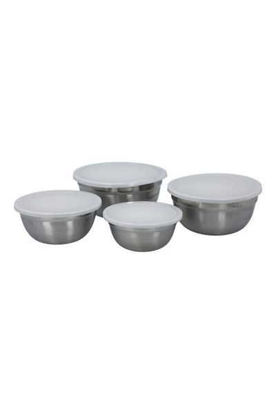 Generic مجموعة أوعية خلط من الفولاذ المقاوم للصدأ خالية من مادة BPA من Chef Craft مع أغطية باللونين الفضي والأبيض 21960