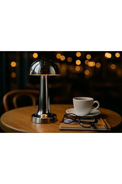 Genel Markalar Mantar Gümüş Masa Lambası Şarjlı Dokunmatik 3 Renk Ayarlanabilir