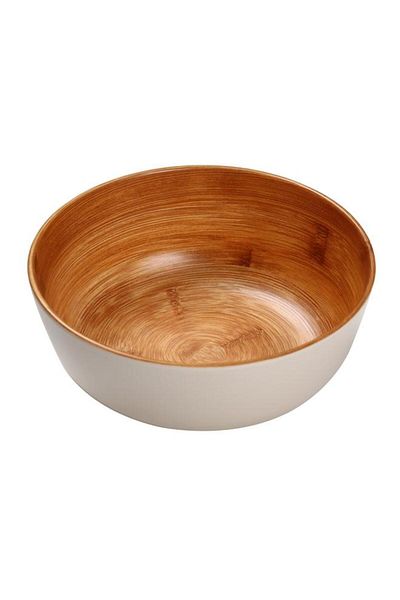 Generic وعاء تقديم دائري من الميلامين والخيزران من فيلي، أبيض وبني، 15 × 5.5 سم، Y1K120121-PH051-B