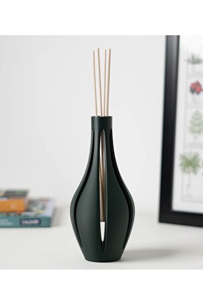 subligo Lotus Tasarım Dekoratif Vazo & Çubuklu Oda Kokusu Şişesi – Mat Siyah