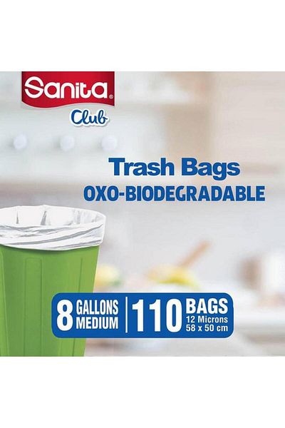 Generic Sanita 110-Piece Club Biodegradable Recyclable Medium Trash Bag White 8 Gal PR21BO0805R11