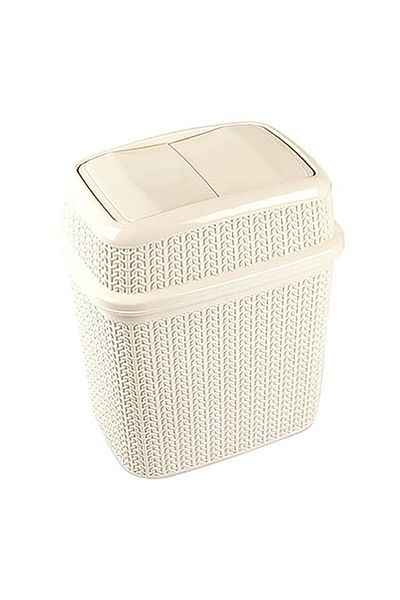 Generic Ucsan Knit Design Plastic Whirlpool Trash Bin Ivory 10 Liter M-1023 IW