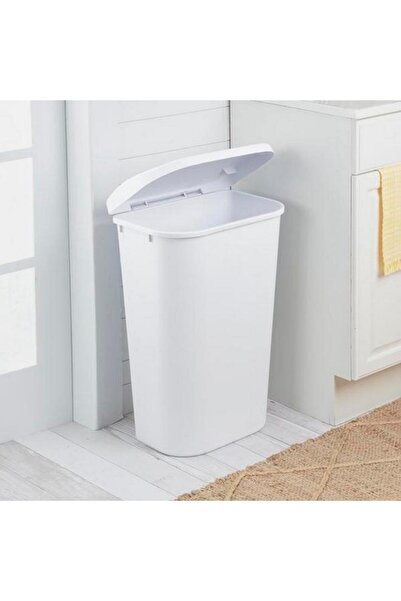 Generic Sterilite D-Shape Design Durable Lift Top Wastebasket White 11.3 Gal 10758006
