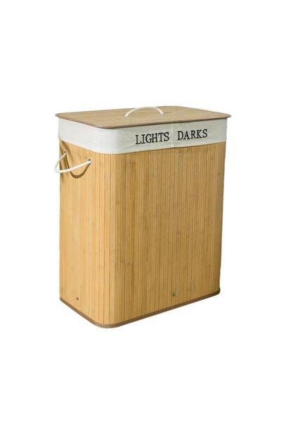Generic HONEY BEE Dual Section Durable Bamboo Laundry Hamper with Lid Natural and White 2372
