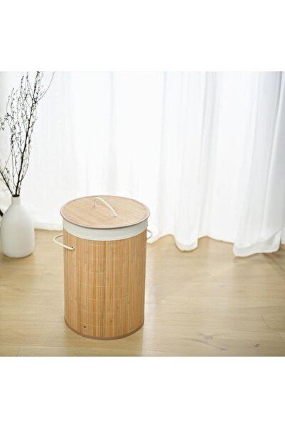 Generic سلة غسيل من الخيزران من هوني بي بمقبض، لون طبيعي وأبيض، 50 × 35 سم، 2...