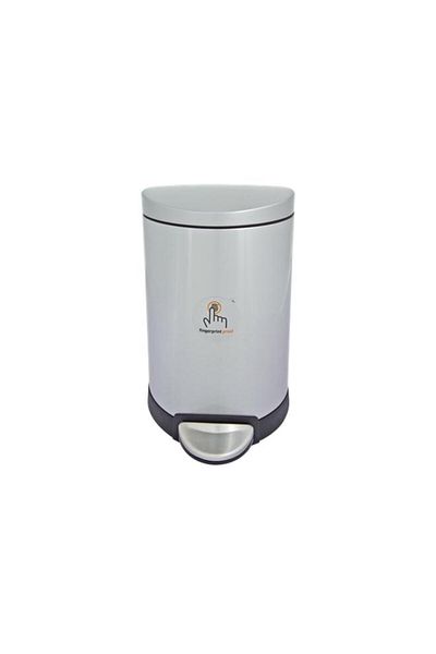 Generic Simple Human Step-On Semi Round Stainless Steel Trash Can Silver and Black 6 Liter CW1834