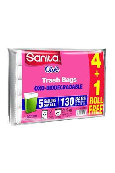 Generic Sanita 130-Piece Club Biodegradable Recyclable Small Trash Bag White 5 Gal PR21BO0505R11