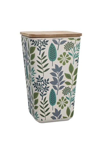 Generic علبة من ألياف الخيزران مطبوعة بأوراق الشجر والزهور مع غطاء، متعددة الألوان، سعة 1.2 لتر