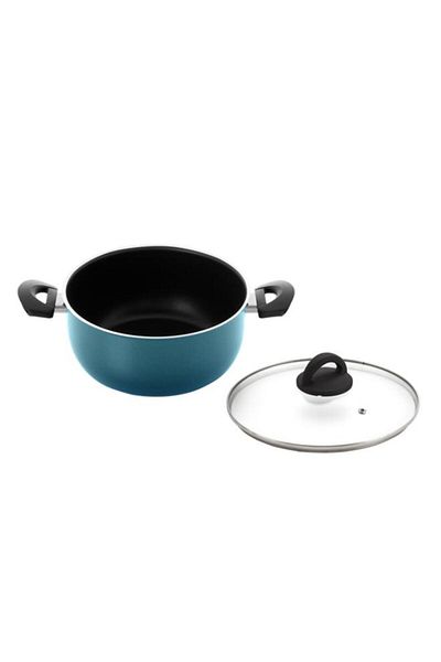 Generic illa Ergonomically Designed Round Casserole with Transparent Glass Lid Teal and Black 28cm