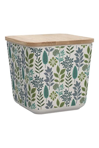 Generic Felli Leaf and Floral Printed Bamboo Fiber Canister with Lid Multicolor 730ml