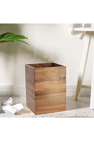 Generic سلة مهملات حمام مربعة خشبية من تيندانس، لون بني، سعة 7.5 لتر، 6512167