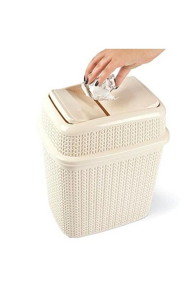 Generic Ucsan Knit Design Plastic Whirlpool Trash Bin Ivory 10 Liter M-1023 IW