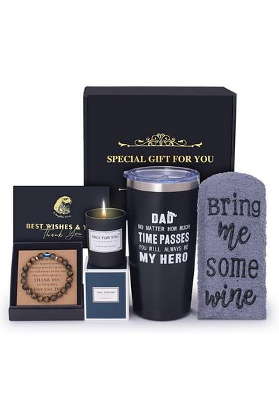 MUJUZE Gift set for dad GIFT FOR HIM, 1 candle, 1 thermos mug, 1 pair of socks, 1 bracelet, MUJUZE