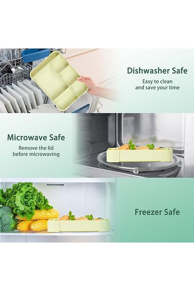 COOYA صندوق غداء سعة 1.3 لتر، خالٍ من مادة BPA مع 5 أقسام، مقاوم للتسرب، آمن للاستخدام في الميكروويف وغسالة الأطباق، أخضر