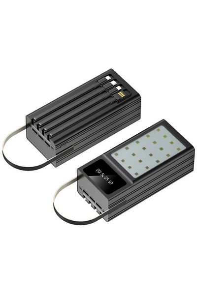 REDz Accessories Maxcell PJ0101 Battery, Multiport USB, Integrated Cables, 60,000mAh, 24 LED Flashlight, Black