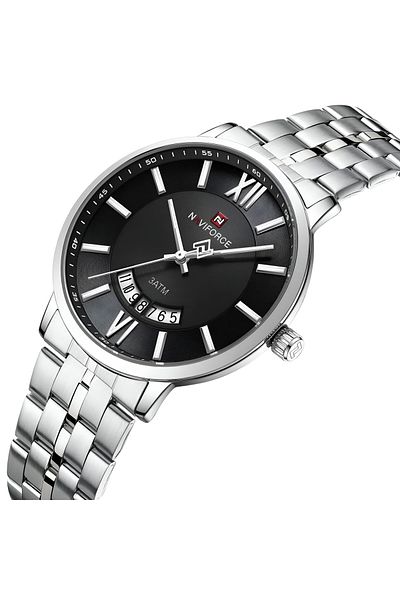Naviforce Sleek Men’s Quartz Watch – Brushed Stainless Steel, Date Display, Water-Resistant Design
