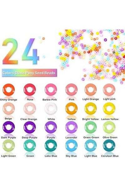 HALAMODO 24 Colors Small Pony Beads With Alphabet Letter In Box For Jewelry Making Bracelet