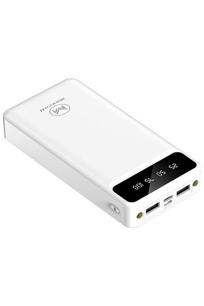 REDz Accessories Maxcell PJ0068 Battery, 30,000mAh Capacity, Dual USB, LED Display and Flashlight, White