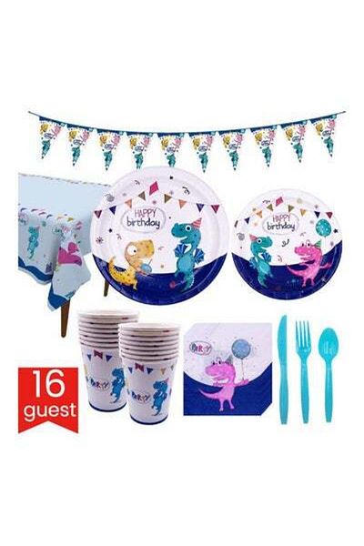 HALAMODO 114-Piece Birthday Party Pack Tableware Cups Napkin Tissue Straws Plates Set 16 Guest