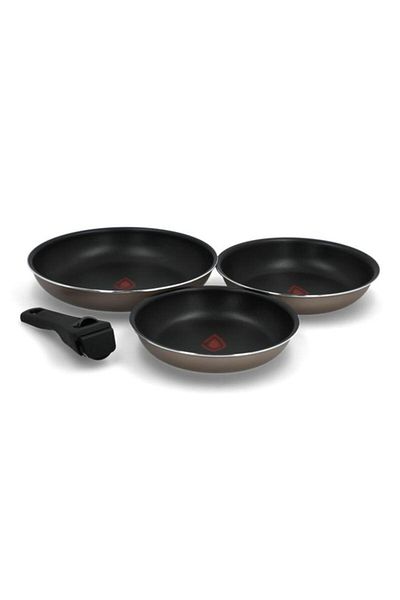 Generic طقم مقلاة بيرجنر المتينة من 3 قطع بمقبض قابل للإزالة باللونين الأسود والرمادي BG-34801