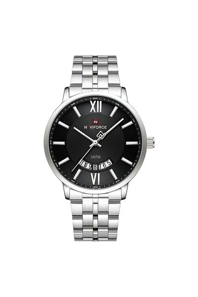 Naviforce Sleek Men’s Quartz Watch – Brushed Stainless Steel, Date Display, Water-Resistant Design