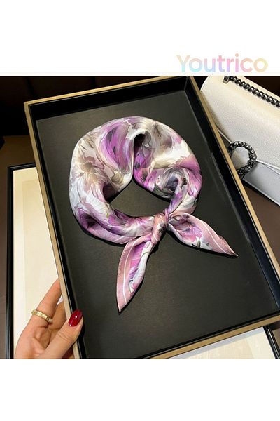 Youtrico 100% Mulberry Silk,patterned Scarf,pretty Floral,purple Blooms,gift,53*53cm