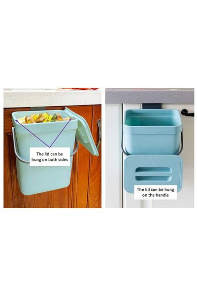 Mugypyr Kitchen Waste Bin Set of 2, Plastic, Black/Blue, 23 x 23 x 30 cm/19 x 15 x 25 cm