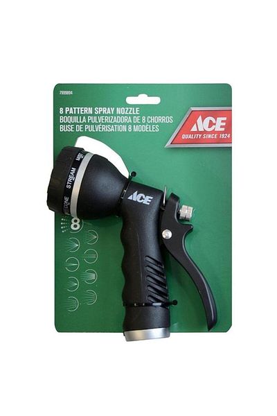 Generic ACE 8-Pattern Durable Threaded Spray Hose Nozzle Black and Silver 7999894