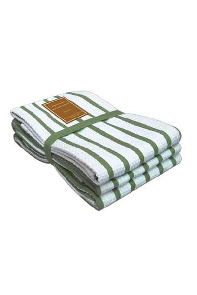 Generic Riviera 3-Piece High Quality Cotton Kitchen Towel Set Green and White 18 x 28inch R3PC-GREEN-2