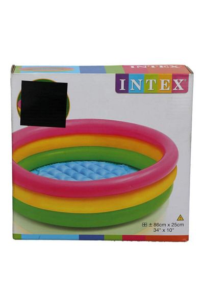 Generic حوض سباحة دائري قابل للنفخ من INTEX مصنوع من مادة PVC للأطفال بعمر 3 سنوات فما فوق، متعدد الألوان