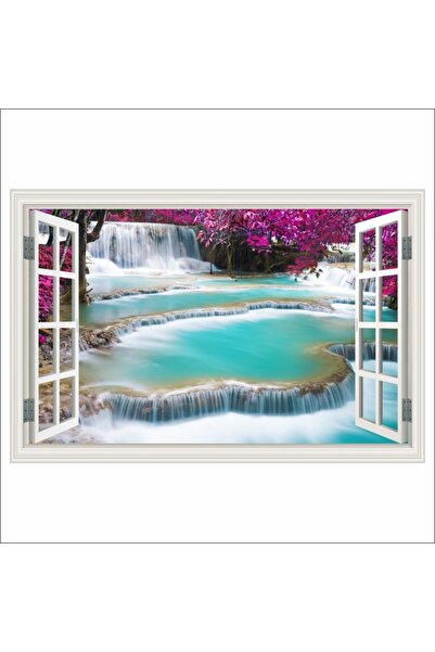 media Fototapet autocolant Fereastra Cascada turquoise, 150 x 100 cm