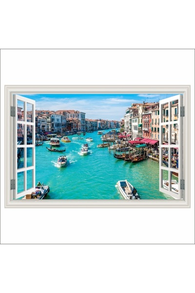 media Fototapet Fereastra Venetia, Grand canal, barci, 250 x 170 cm