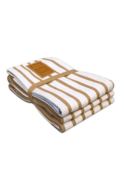 Generic Riviera 3-Piece High Quality Cotton Kitchen Towel Set Beige and White 18 x 28inch R3PC-BEIGE-2