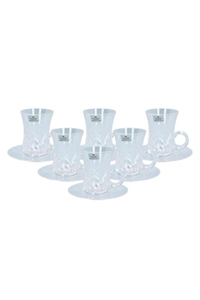 Generic Solitaire Crystal 12-Piece Arabic Tea Cup and Saucer Set Clear
