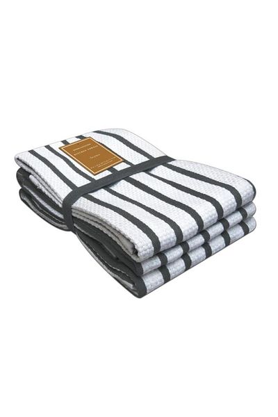Generic Riviera 3-Piece High Quality Cotton Kitchen Towel Set Grey and White 18 x 28inch R3PC-GREY-2