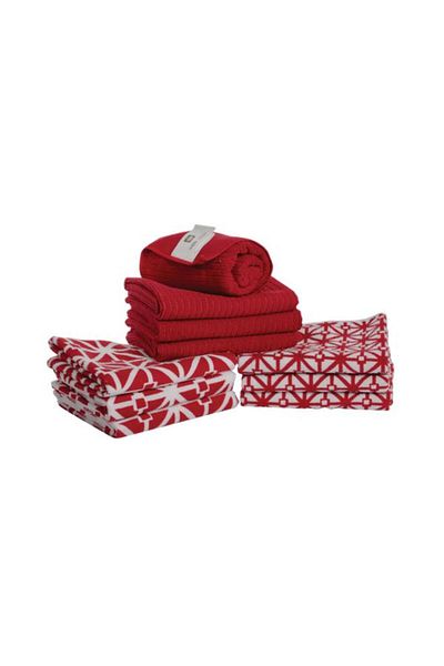 Generic Kitchen World Kitchen World 10-Piece Super Absorbent Microfiber Kitchen Towel Set Red and White