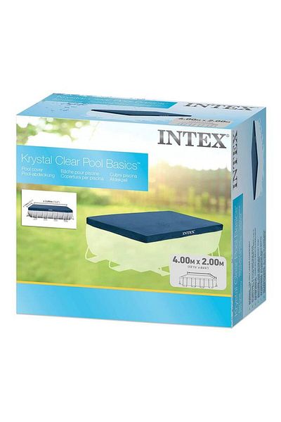 Generic غطاء حوض سباحة مستطيل متين من INTEX مزود بفتحات تصريف، أزرق داكن، 400 × 200 سم