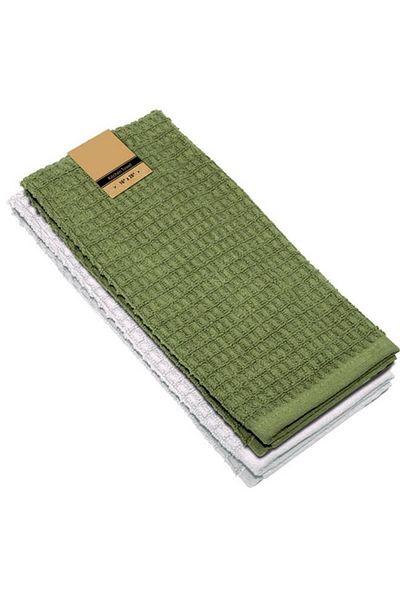Generic Riviera 2-Piece High Quality Cotton Kitchen Towel Set Green and White 16 x 28inch R2PC-GREEN-1