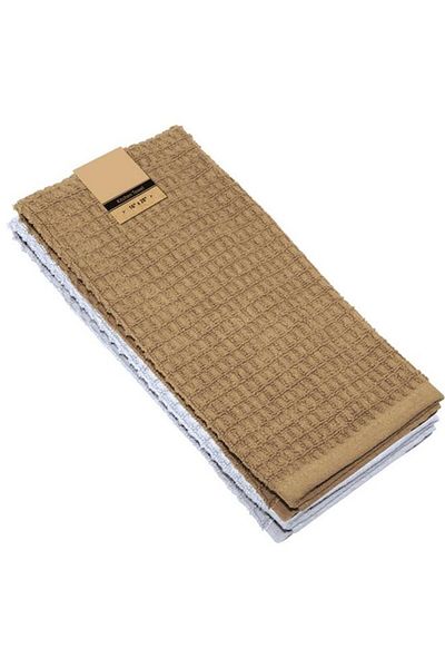 Generic Riviera 2-Piece High Quality Cotton Kitchen Towel Set Beige and White 16 x 28inch R2PC-BEIGE-1