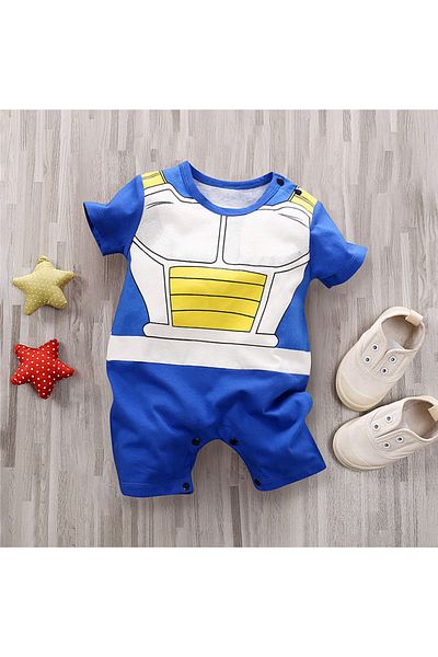 BANDAI 3-6M 66 blue Dragon ball 0-18 Baby Jumpsuit Anime Goku Vegeta Role-Playing Cotton And Soft Summer Ro