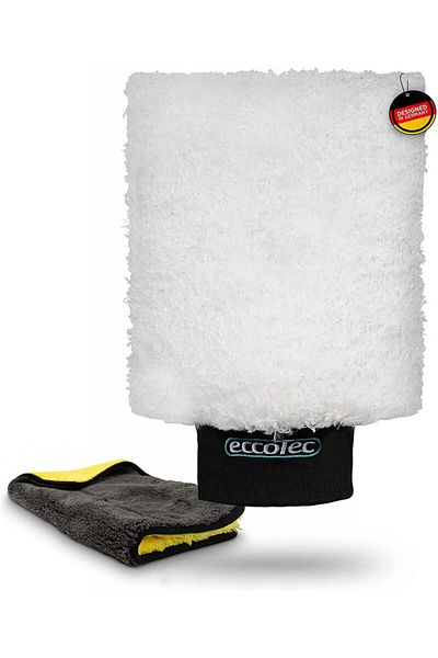 Eccotec Set mănuși și lavetă spălătorie auto, microfibră, alb/galben/negru