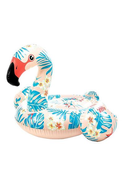 Generic INTEX Inflatable Tropical Flamingo Durable Vinyl Ride On Pool Float with Handles Pink and Blue