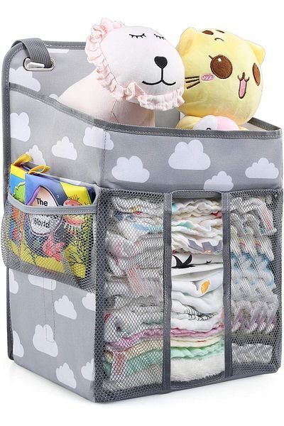 COOYA Baby Hanging Nappy Caddy Bag, With 4 Mesh Side Pockets, 47×27×21cm, for organization, Gray