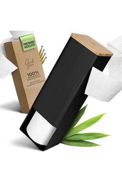 Glückstoff Suport pentru hârtie igienică, plastic/bambus, negru, 43 x 14 x 2,51 cm