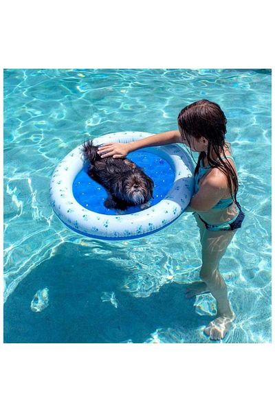 Generic عوامة حمام سباحة للحيوانات الأليفة قابلة للنفخ ومقاومة للثقب من Poolcandy باللونين الأزرق والأبيض PC2301BL