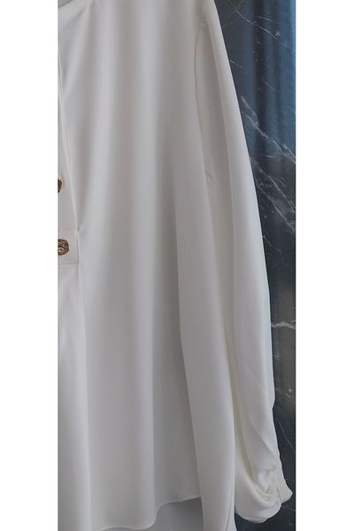 Dagü Design Women's Gold Button Ecru Crepe Shirt Tunic
