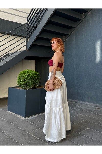 Bak'ap Fusta boemă din muselină cu volan asimetrică, căptușită premium