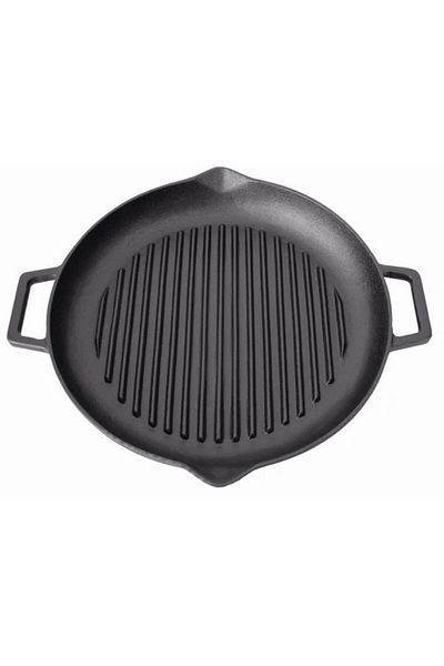 Perfect Home Grill plate, cast iron, round, with handles and spout, 33.5x4.5 cm, Perfect Home