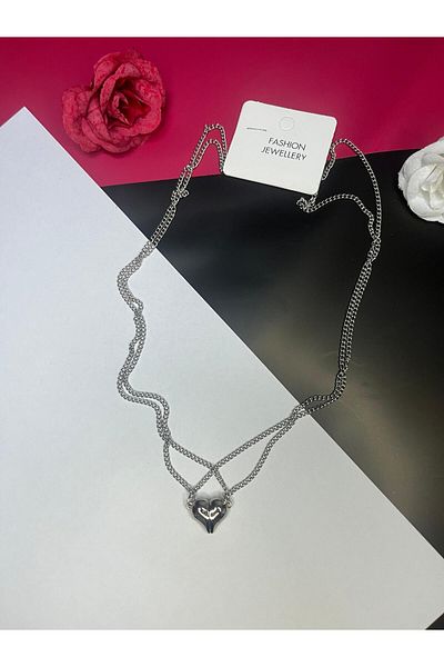 COSİBELLA Magnetic Linking Heart Necklace - Couple Necklace for Loved Friend