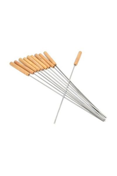 Perfect Home Skewers, chrome steel, wooden handle, set of 10 pieces, 41 cm, Perfect Home